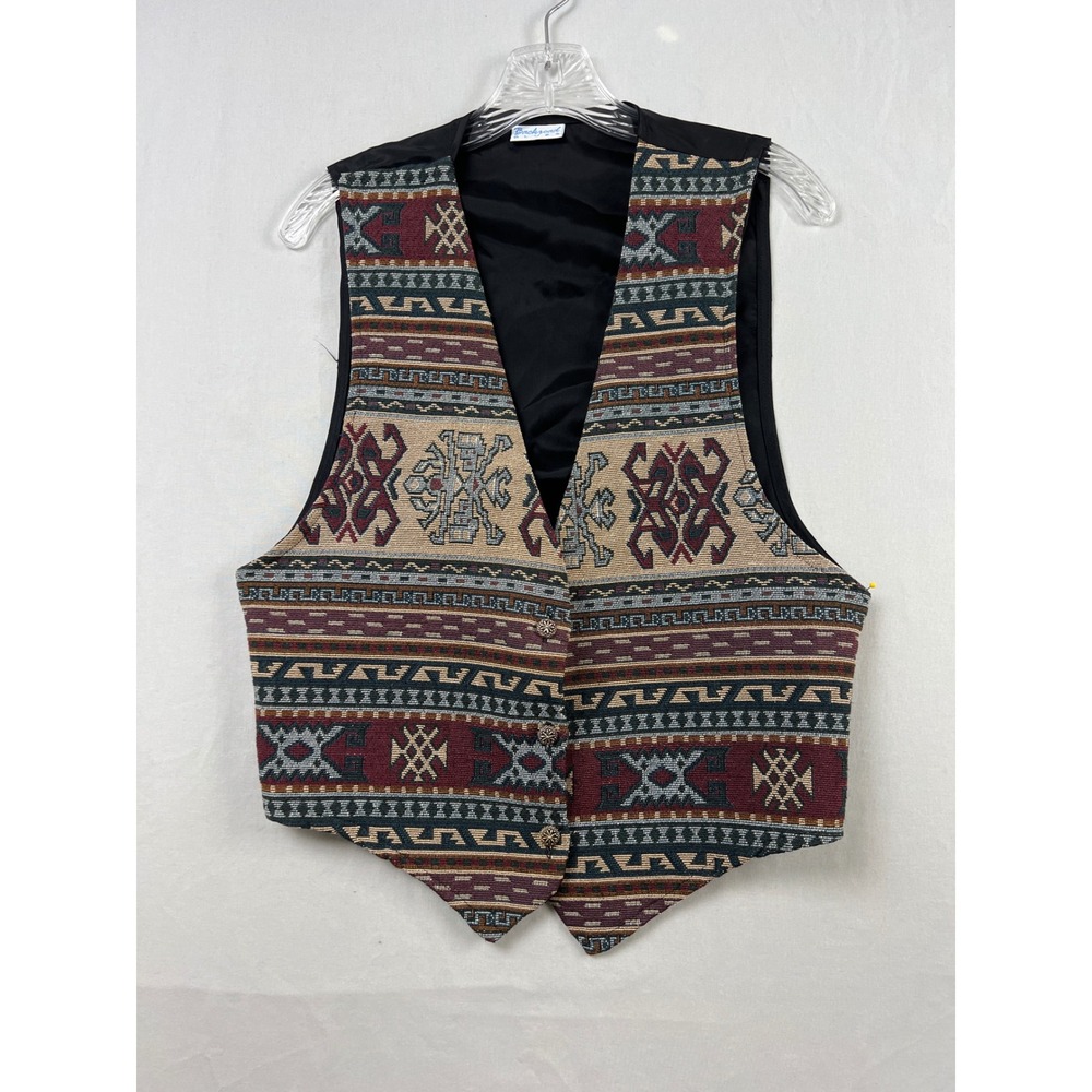 Backroad Blues Tapestry Vest Women M Multicolor Southwestern Geometric Button Up